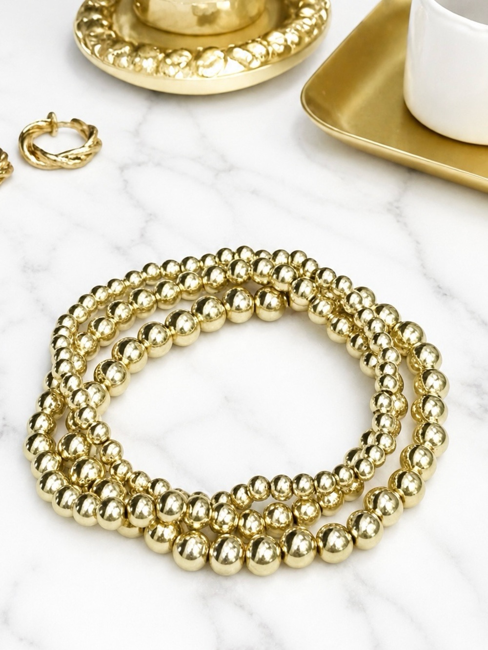 Hand Crafted 14K Gold Beaded Bracelets 7” Set of 3